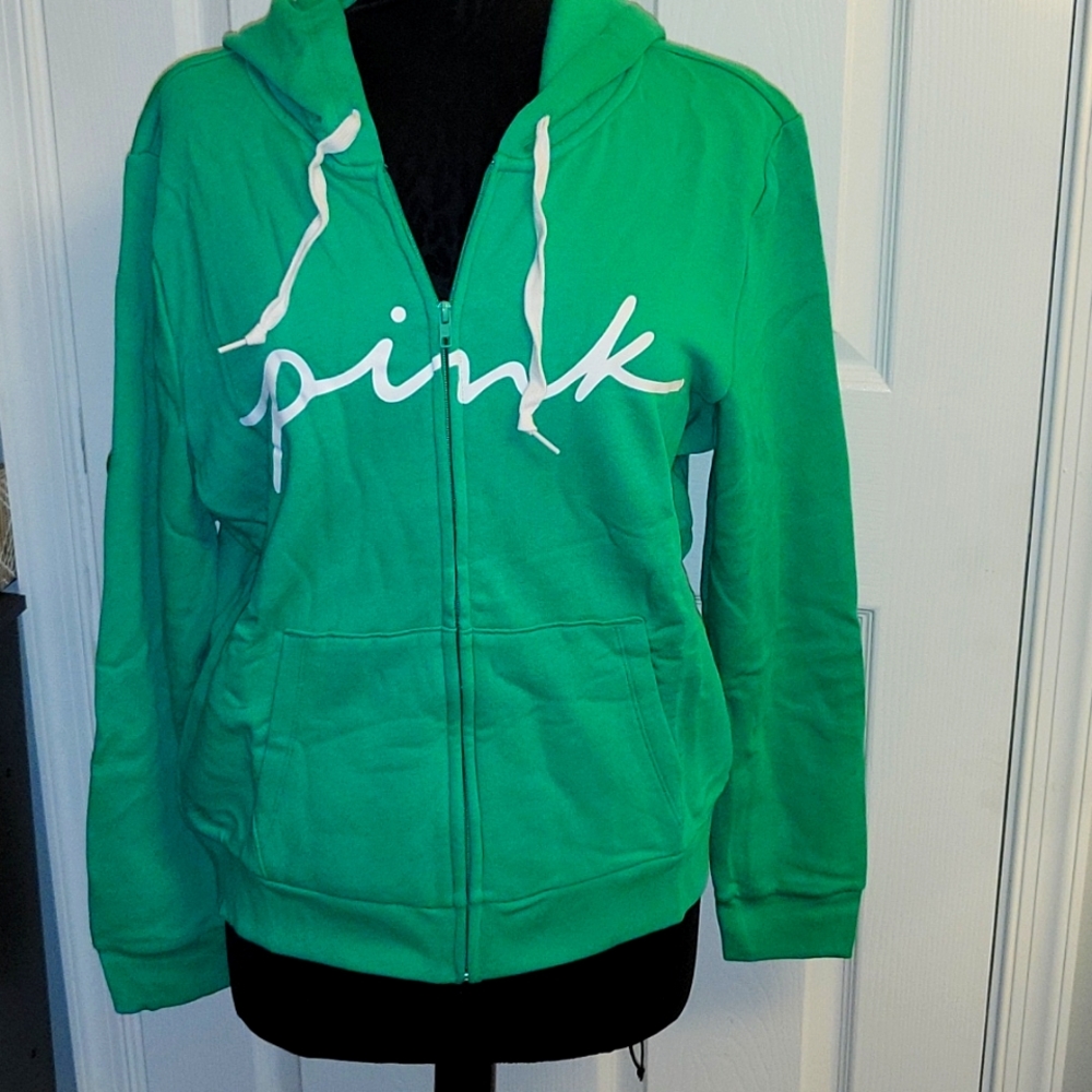 PINK Hooded Full Zip Sweatshirt - Green - NWT - XL